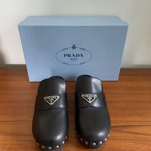 PRADA Black Studded Leather Clogs 37